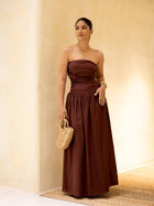 Back Smocking Side Ruched Maxi Dress