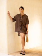 Front Tie Up Back Ladder Lace Detailed Short Sleeved Top