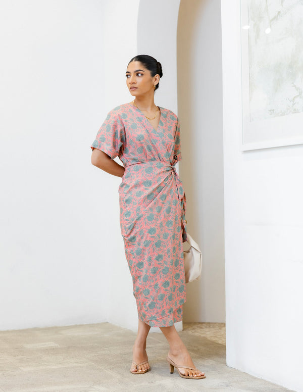 Mock Wrap Midi Dress