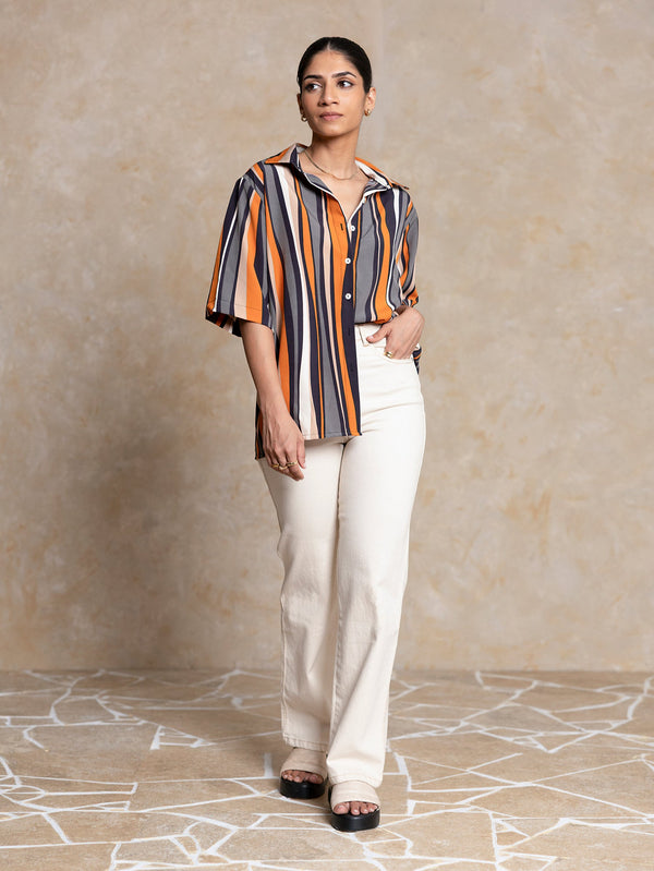 Button Down Short Sleeved Printed Top