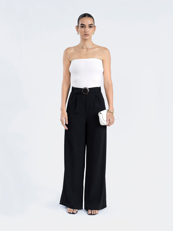 Front Pleated High Waist Wide Leg Pant