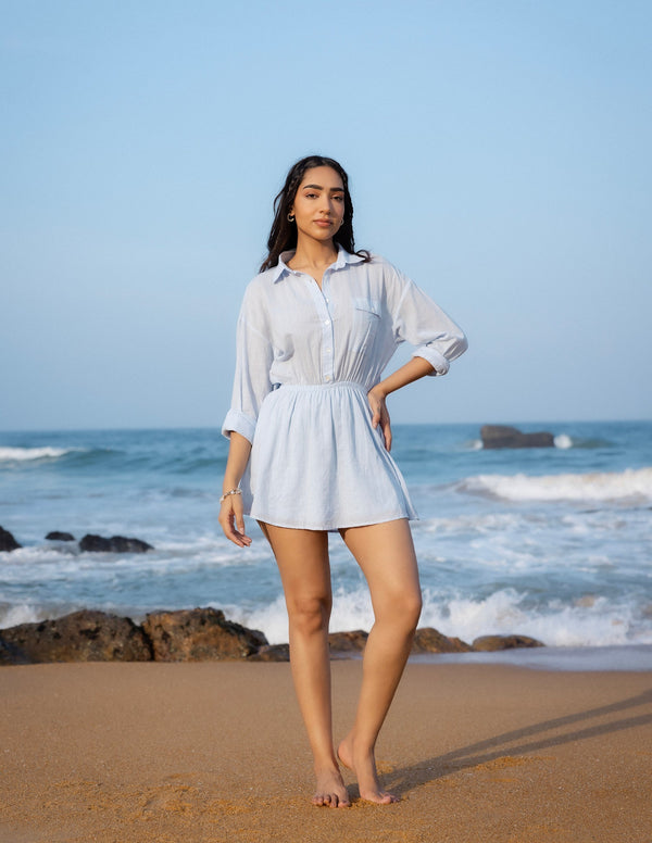 Collar Detailed Long Sleeved Mini Dress