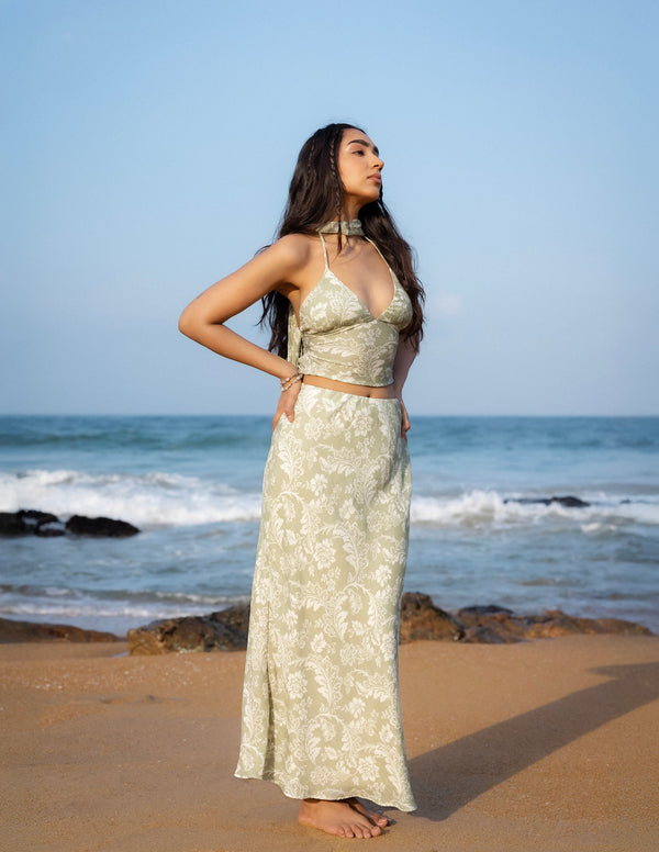 Printed Bias Maxi Skirt