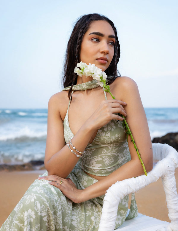 Shawl Detailed Neck Tie Up Bustier Top