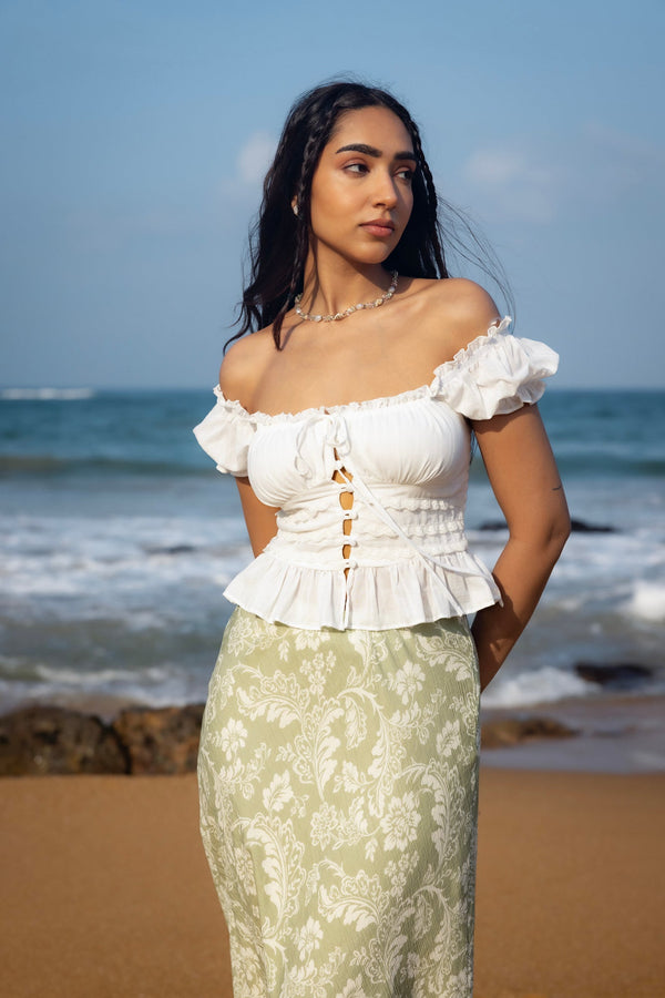 Front Cover Button Detailed Off Shoulder Top