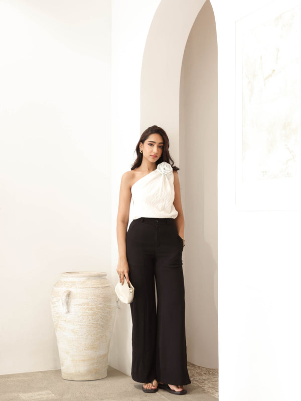 Side Slit Detailed Back Elasticated Wide Leg Pant