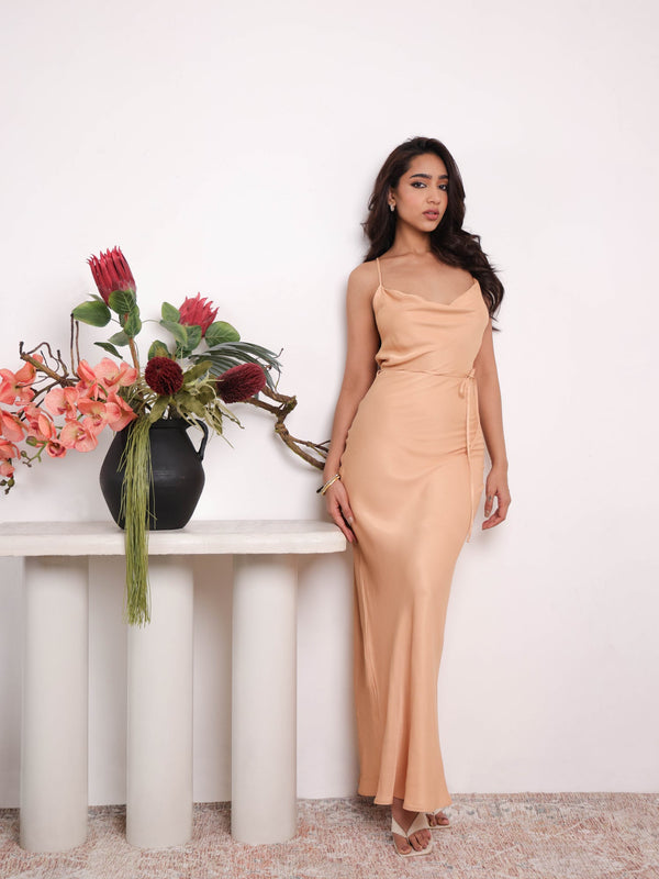 Cowl Neck Satin Maxi Dress