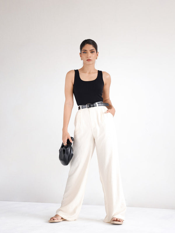 Front Pleated Wide Leg Pant