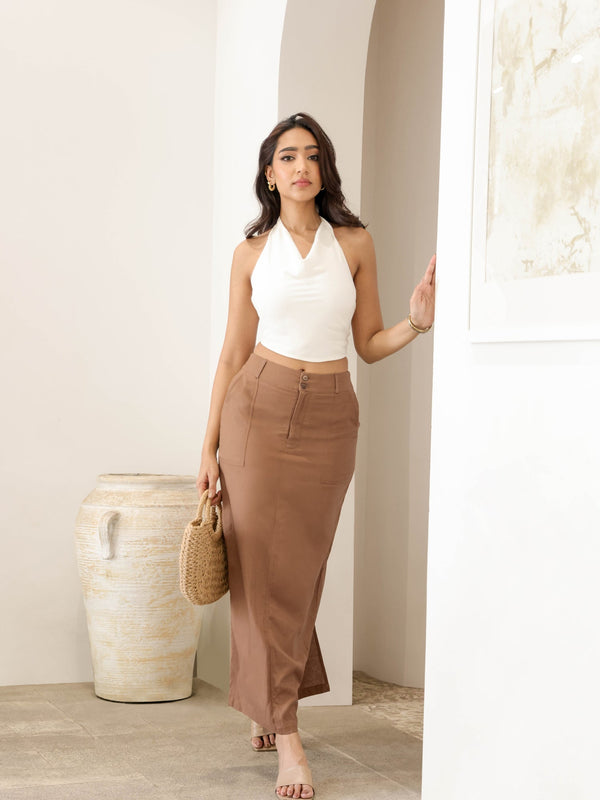 Pocket Detailed Linen Maxi Skirt