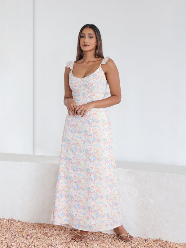 Frill Detailed Printed Maxi Dress