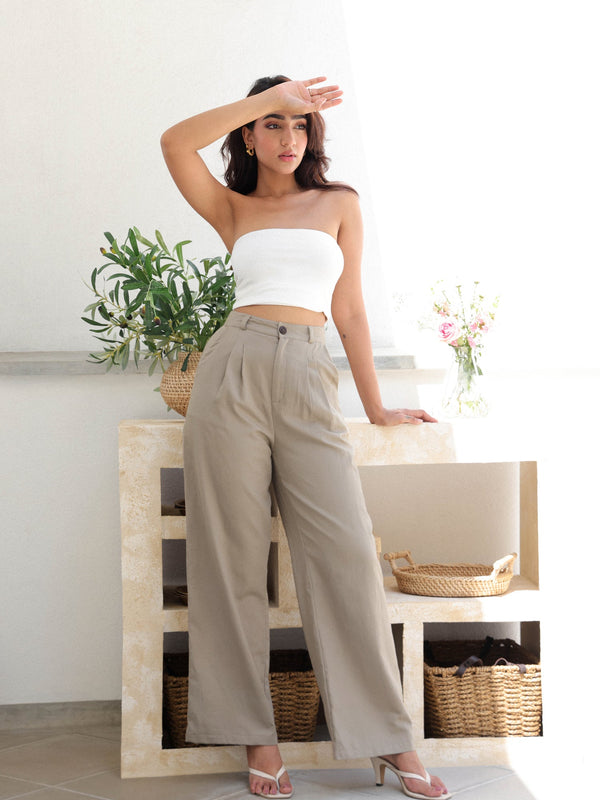 Front Pleated Wide Leg Pant