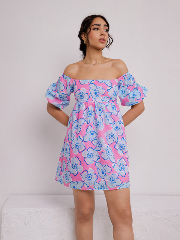 Back Smocking Detailed Mini Dress