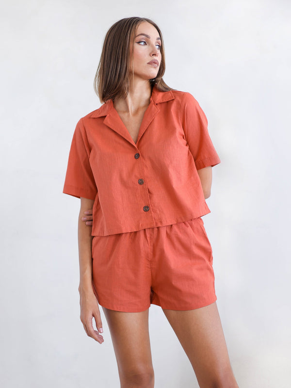 Button Down Camp Colour Crop Top