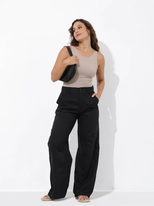 Seam Detailed Wide Leg Cotton Pant