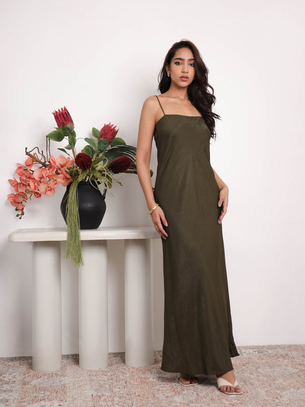 Straight Neck Bias Maxi Dress