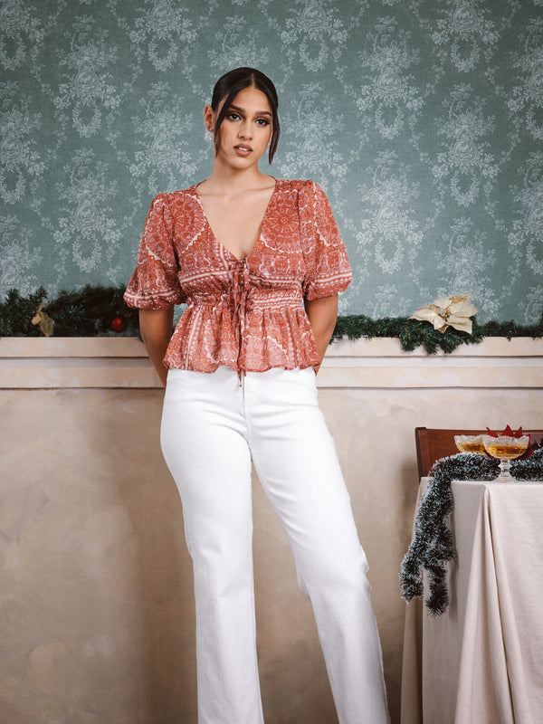 Front Tieup Printed Top