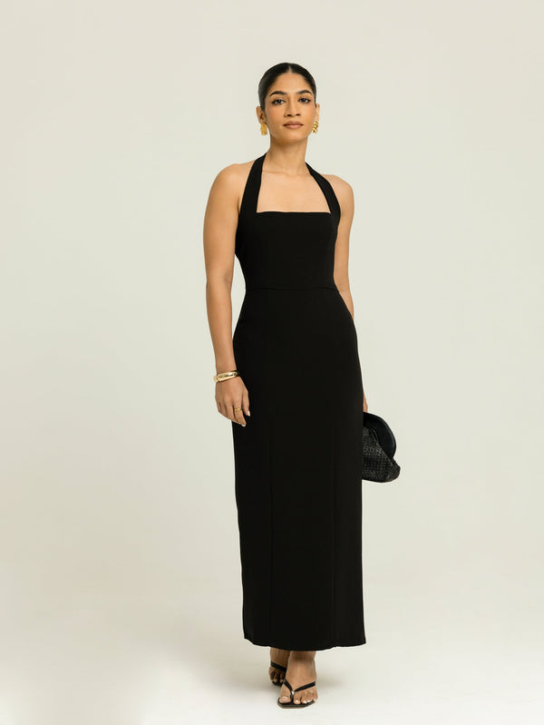 Halter Neck Tie Up Midi Dress