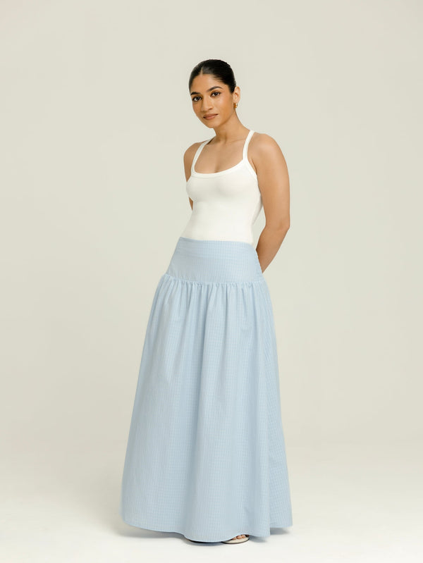 Smocking Detailed Yoke Gathering Maxi Skirt