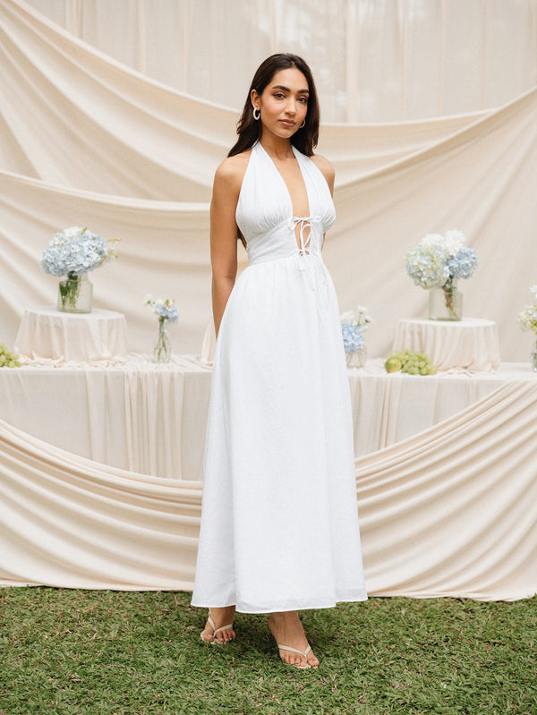 Front Tie Up Halter Neck Maxi Dress