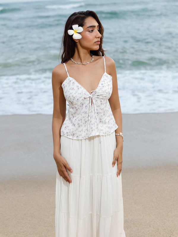 Lace Detailed Front Tie Up Sleeveless Top