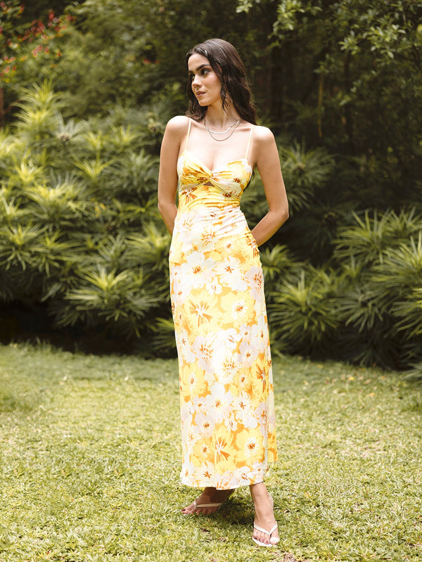 Back Tie Up Detailed Printed Maxi Dress
