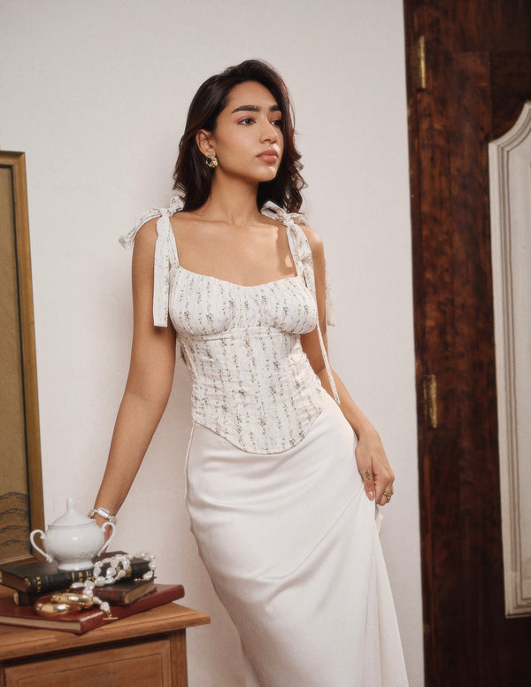 Thick Strap Shoulder Tie Up Corset Top