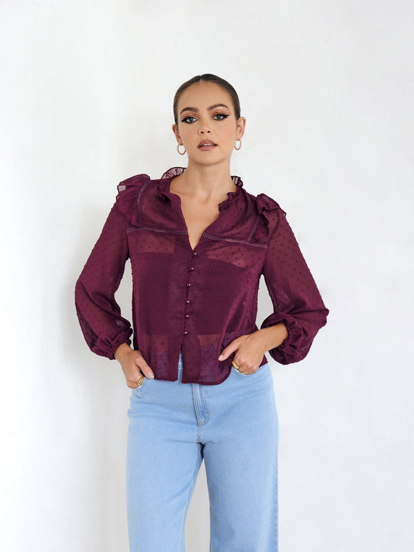 Button Down Frill Detailed Top