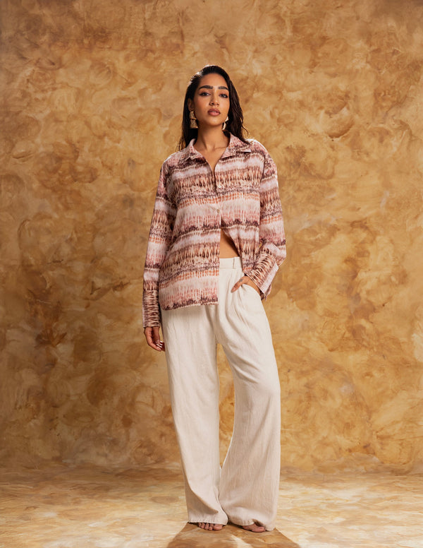 Button Down Back Tie Up Long Sleeved Top